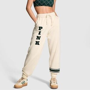 Victoria's Secret  Pink ,Cream Sweatpants with Green Logo